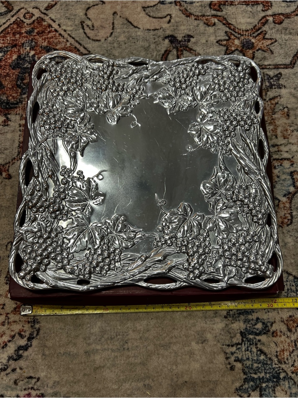 Arthur Court Silver Grapevine Embossed Square Tray 12 inch